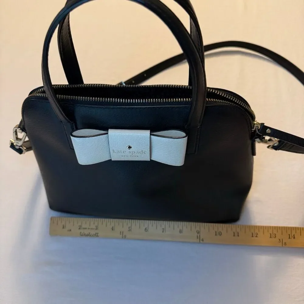 Kate Spade New York | Black Leather Purse | Ivory Bow | Crossbody Bag